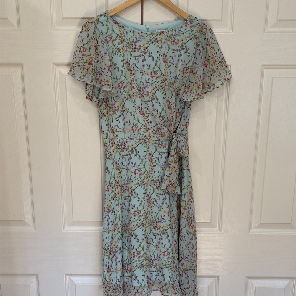 Nicole Miller New York Floral Faux Wrap Chiffon Midi Dress Size 6